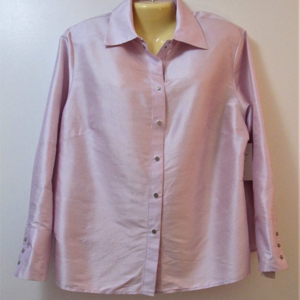 DUE PER DUE 100% SILK JACKET STYLE BLOUSE 14W NWT